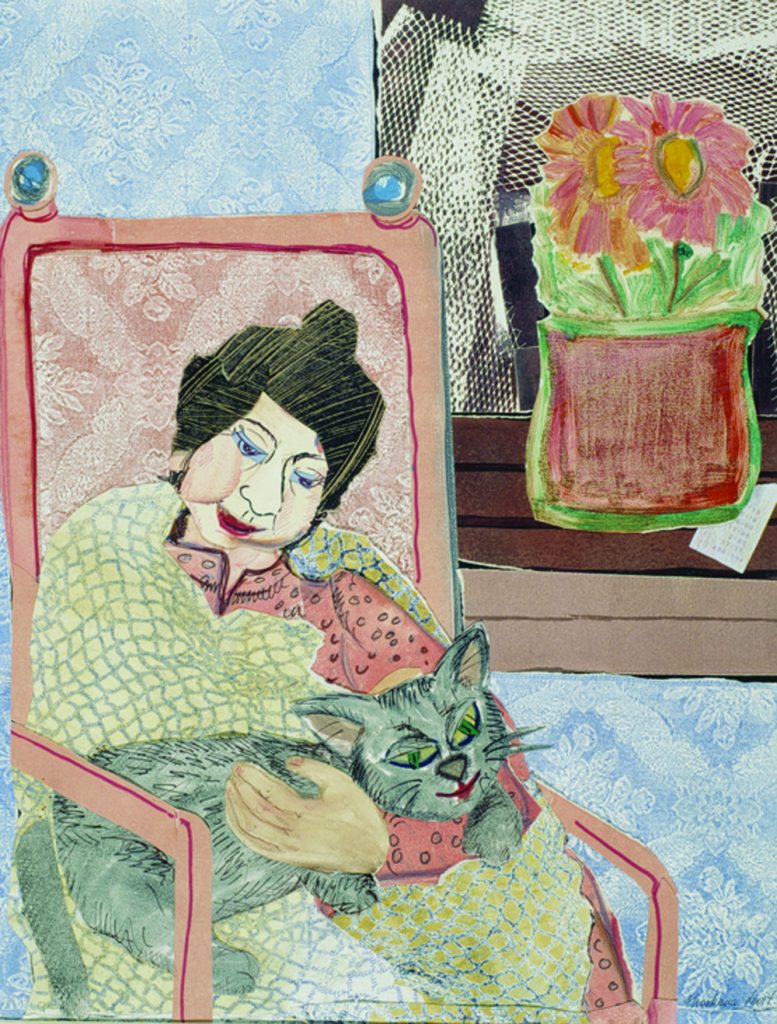 Cats and old women, 100X70, oil on paper, collage, 1988