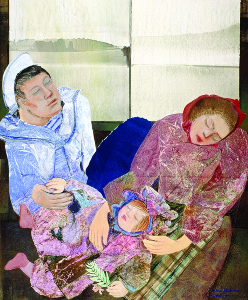 Dreemers in the train, 100X70,oil on paper, collage, 1988