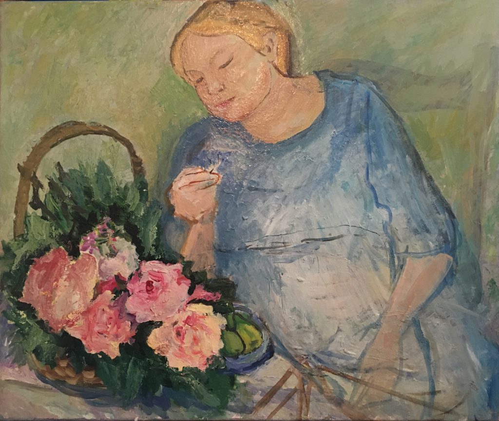 Portret of women with rozes, 60X40, oil on canvas, 2002