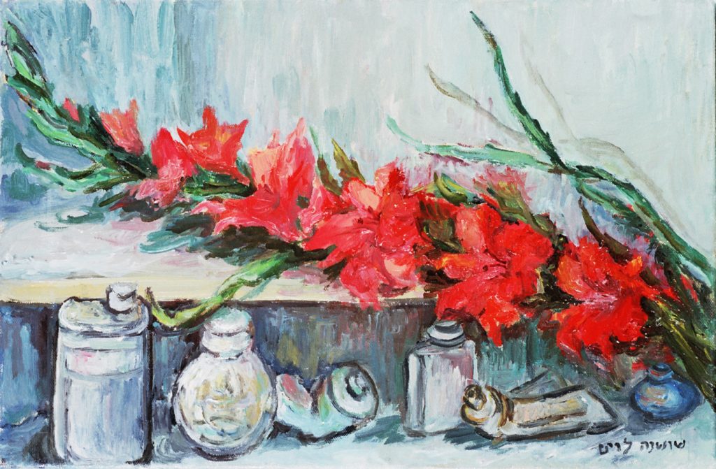 Red gladiolus, 20X40, oil on canvas, 2003