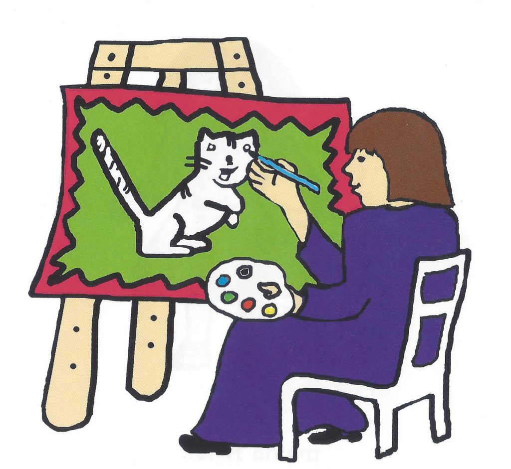 woman drawing a cat