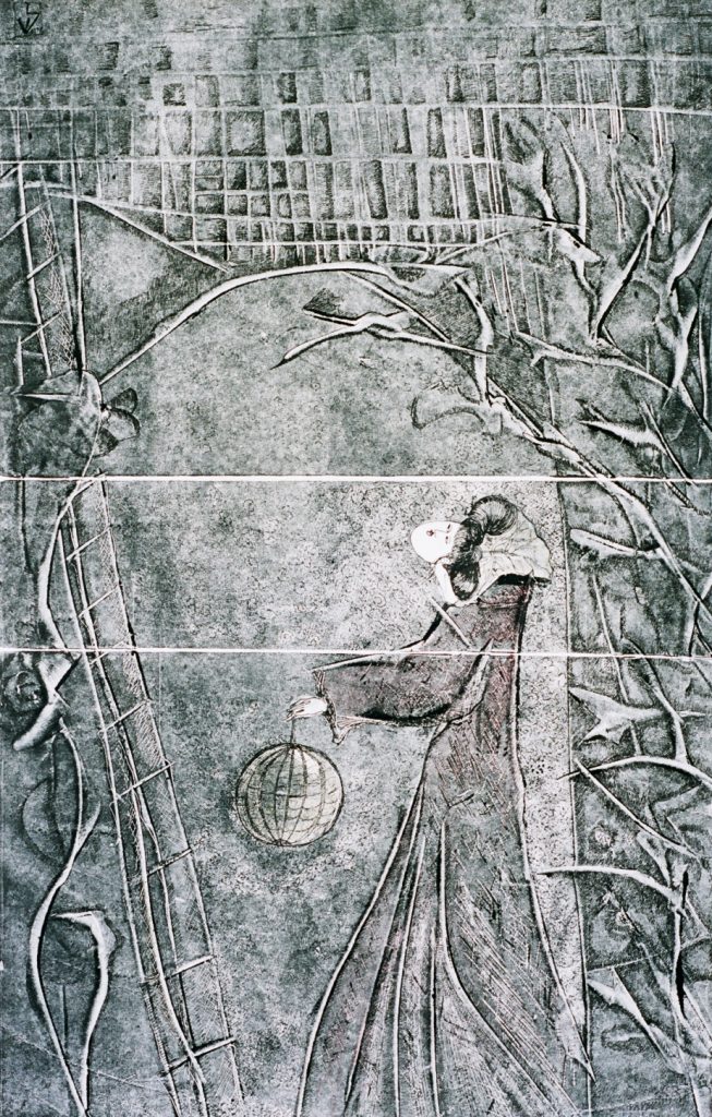 Japanis girl with lamp